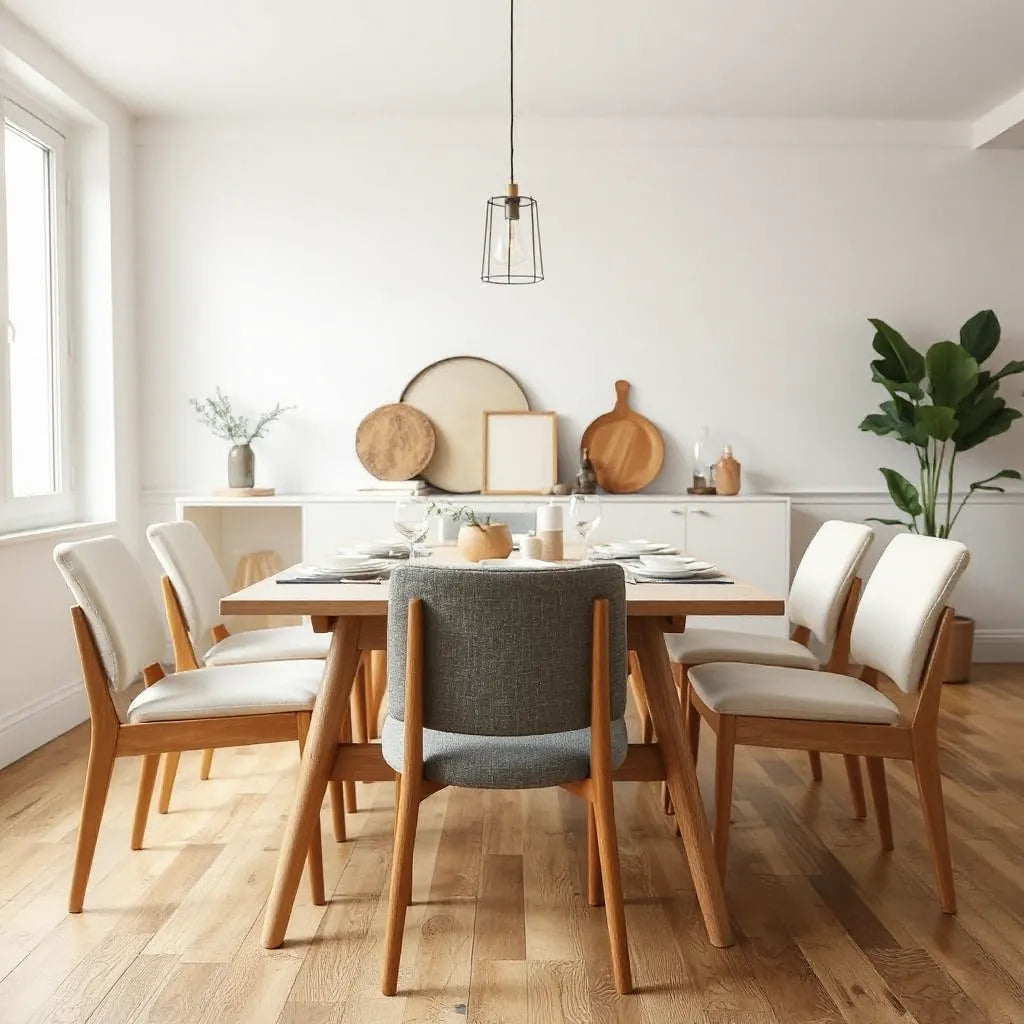 Upholstered dining chairs with cushioned seats and supportive backs around a simple table