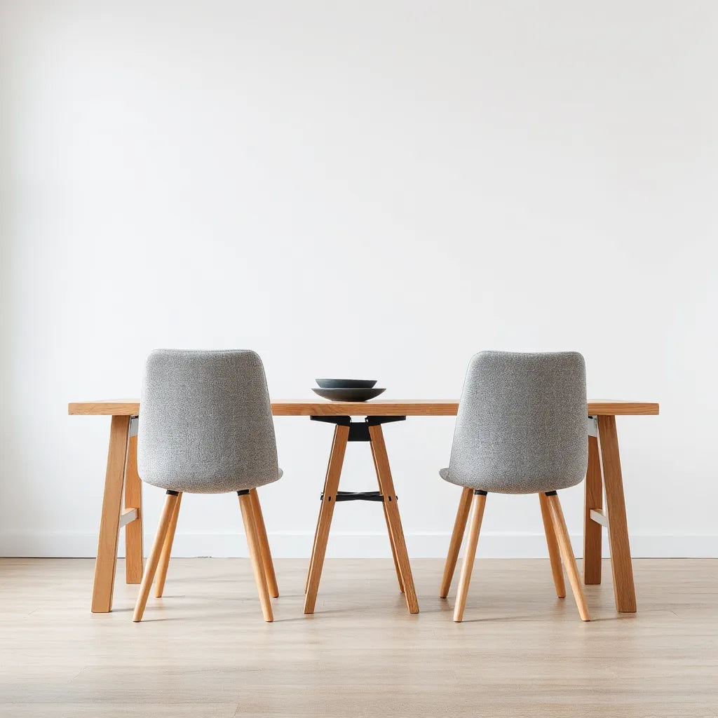 Modern dining chairs showing adjustable seat cushions and finish options in a bright, minimal room