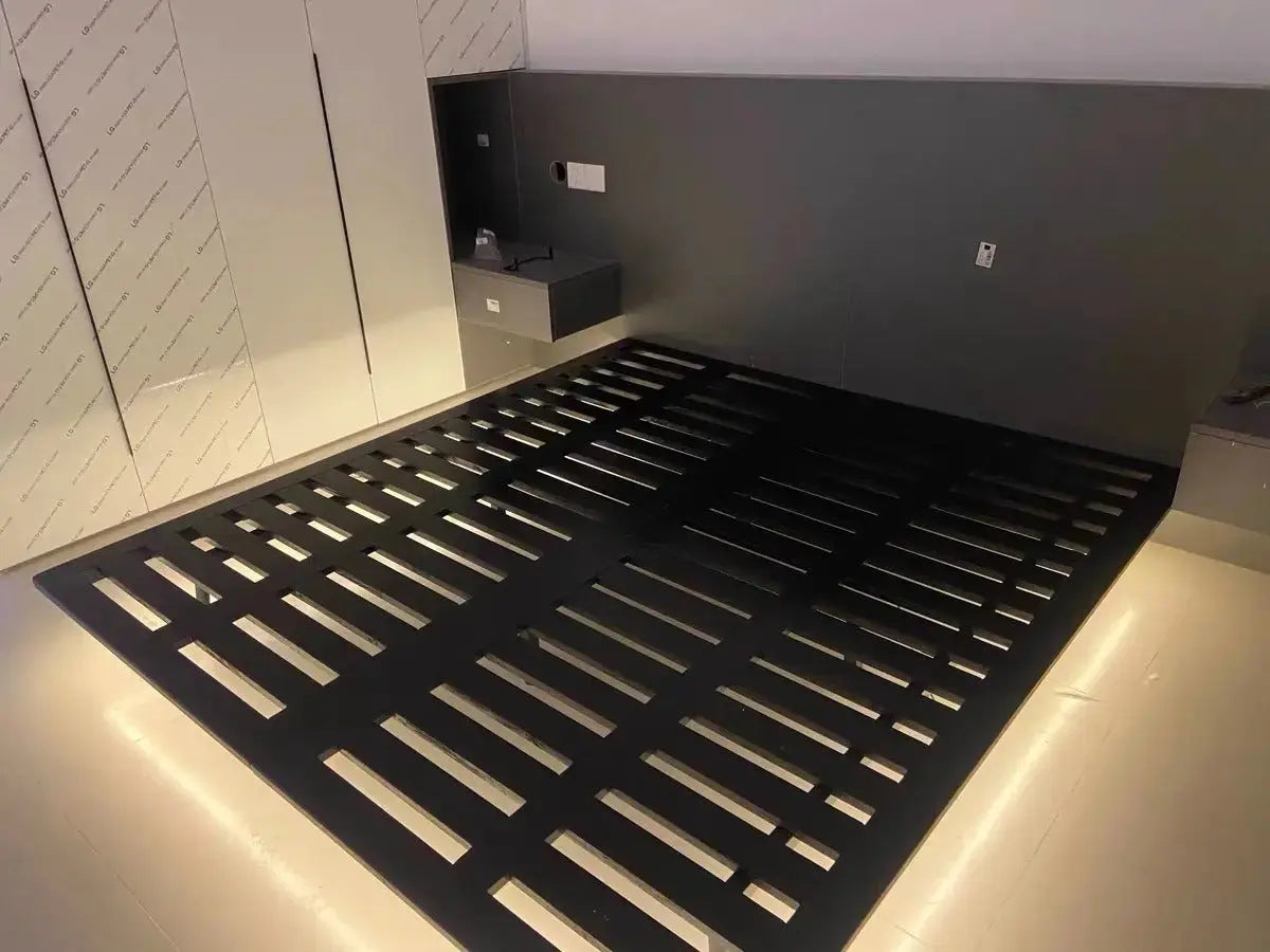 Close-up of the slatted base with under-bed lighting on the Hidemi Bed