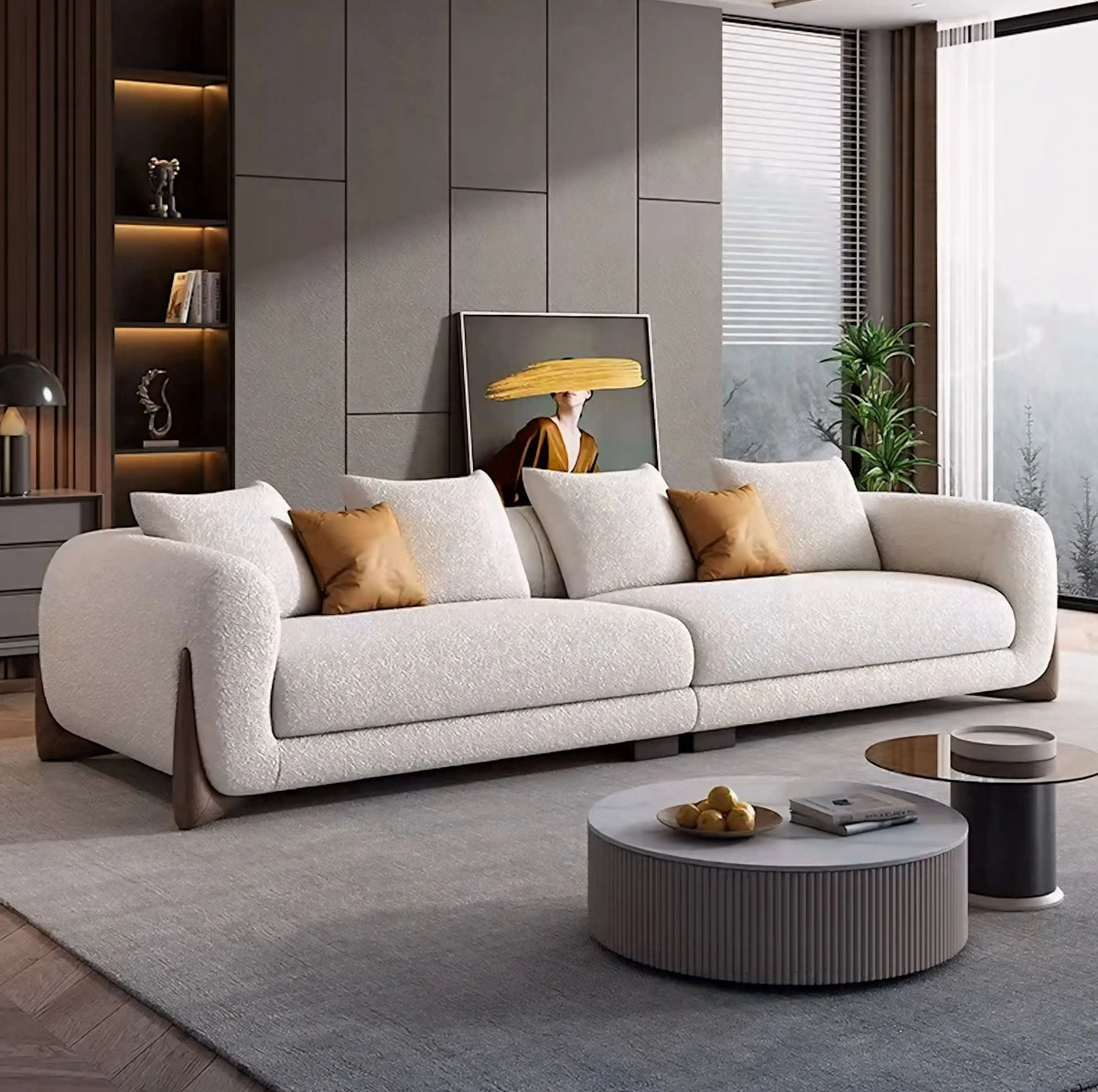Velvet Mariko Deep Sofa in Bouclé or Velvet in a living room