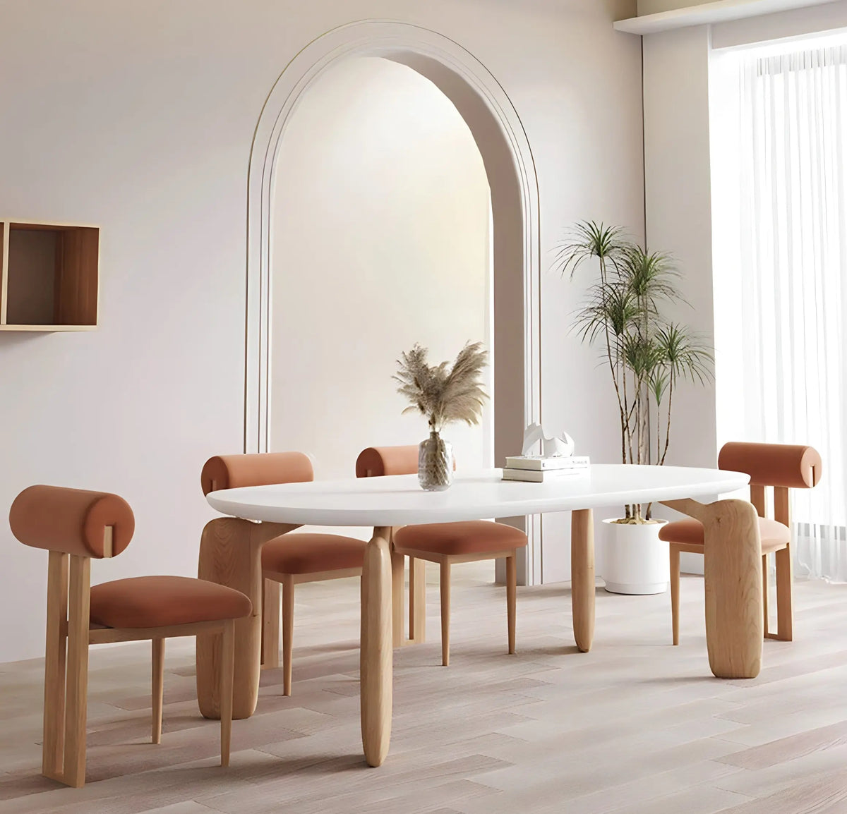 Namie White & Wood Dining Table in a dining room