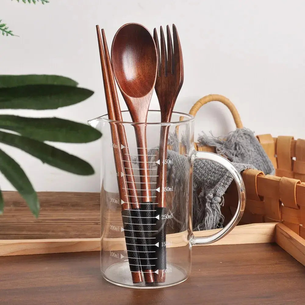 Noni 3 Piece Cutlery Set in a glass holder