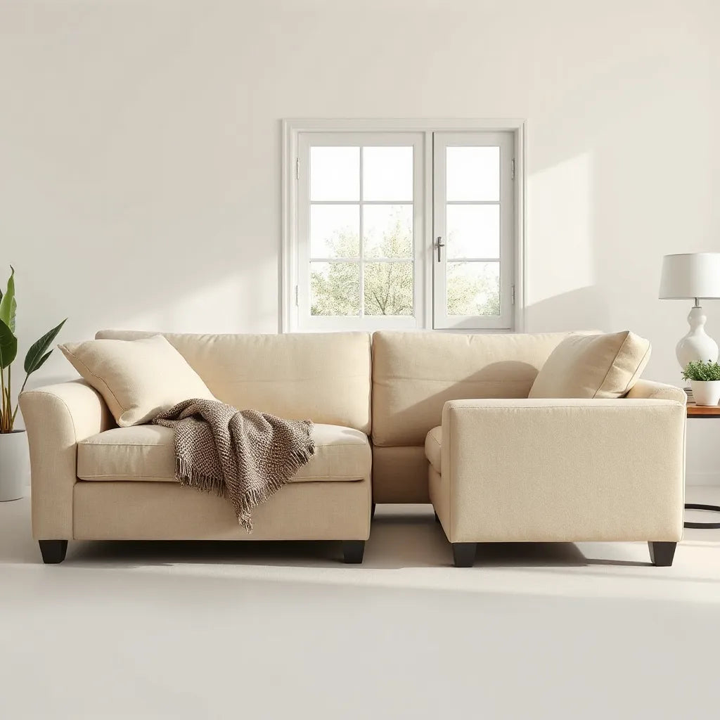 Comfortable stylish sofas in a bright modern living room with plush cushions and minimal decor